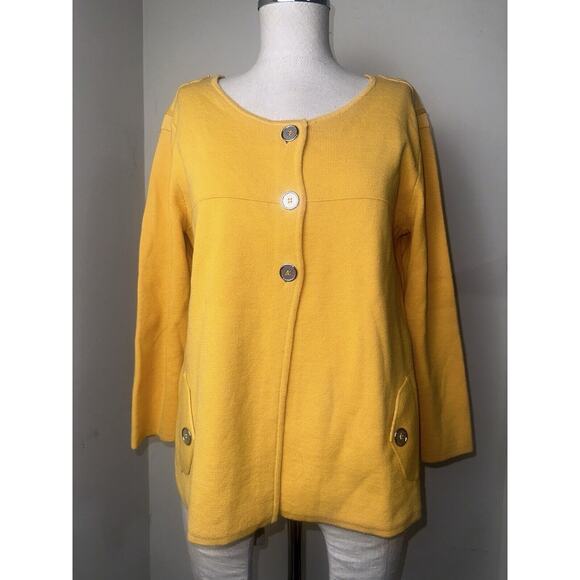 AMBER SUN GOLD YELLOW SWEATER BLAZER JACKET KNIT CAREER BUSINESS Sz Med - Picture 1 of 8